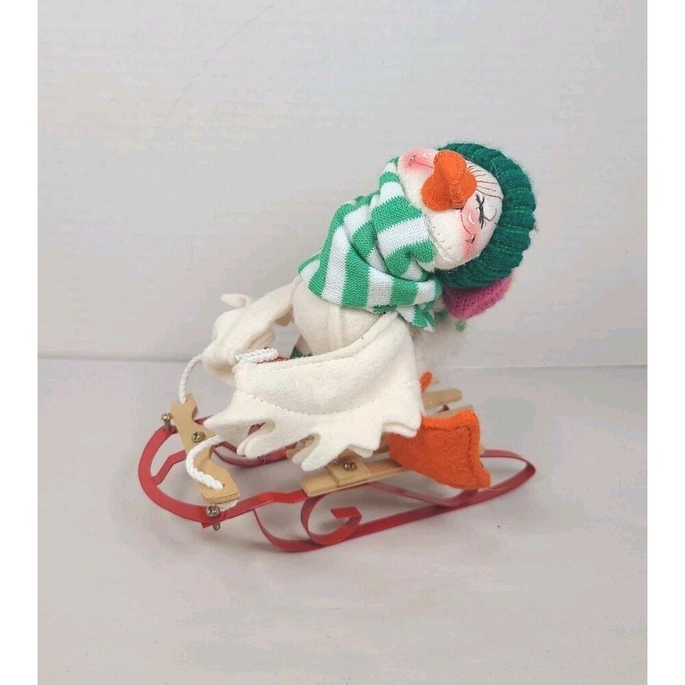Vintage Annalee Duck on Winter Sled Tagged 1990 USA Discontinued Rare